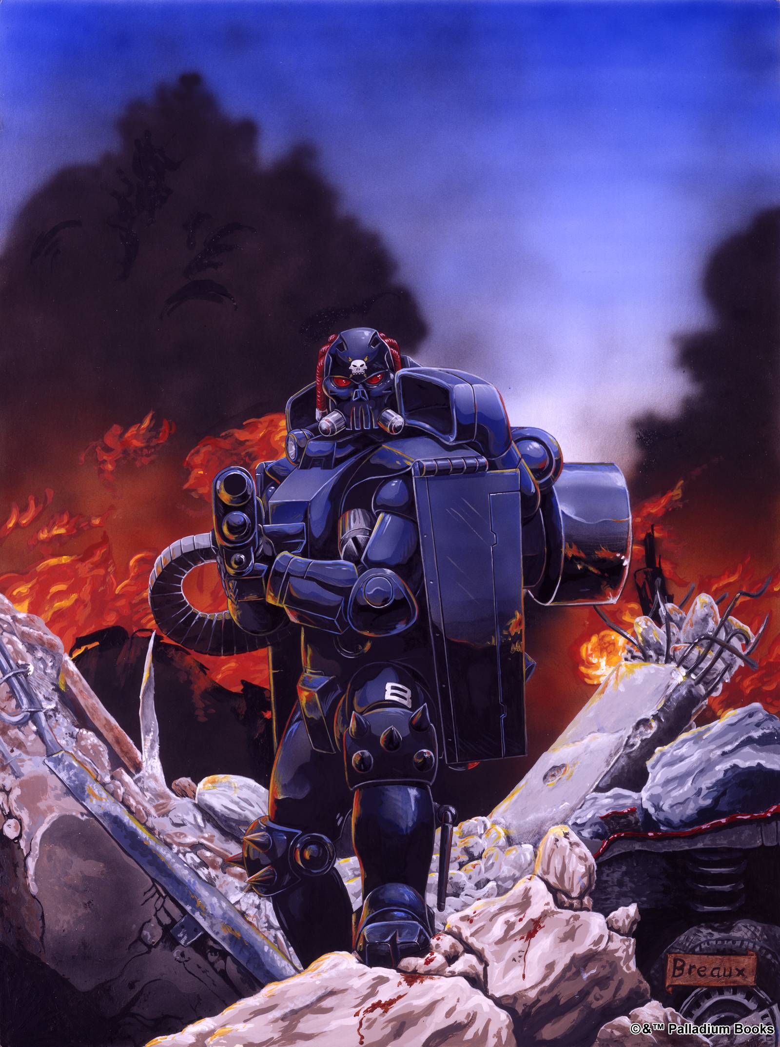 A SAMAS power armor in a war zone